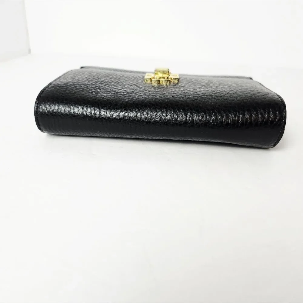 Tory Burch Kira Foldable Wallet Leather Black Large 6.5x4.5